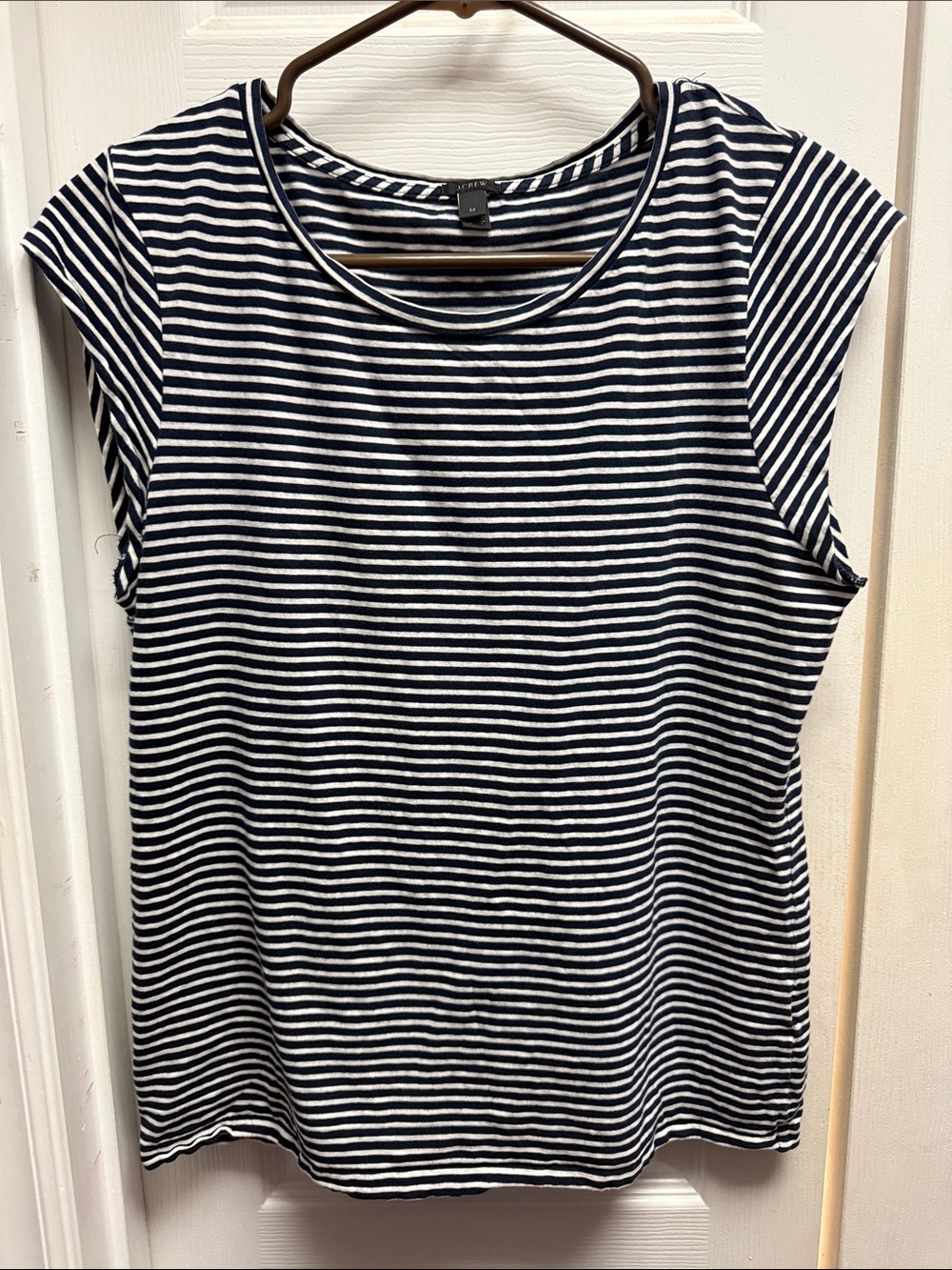 J. Crew Navy and White Striped Cap Sleeve Tank